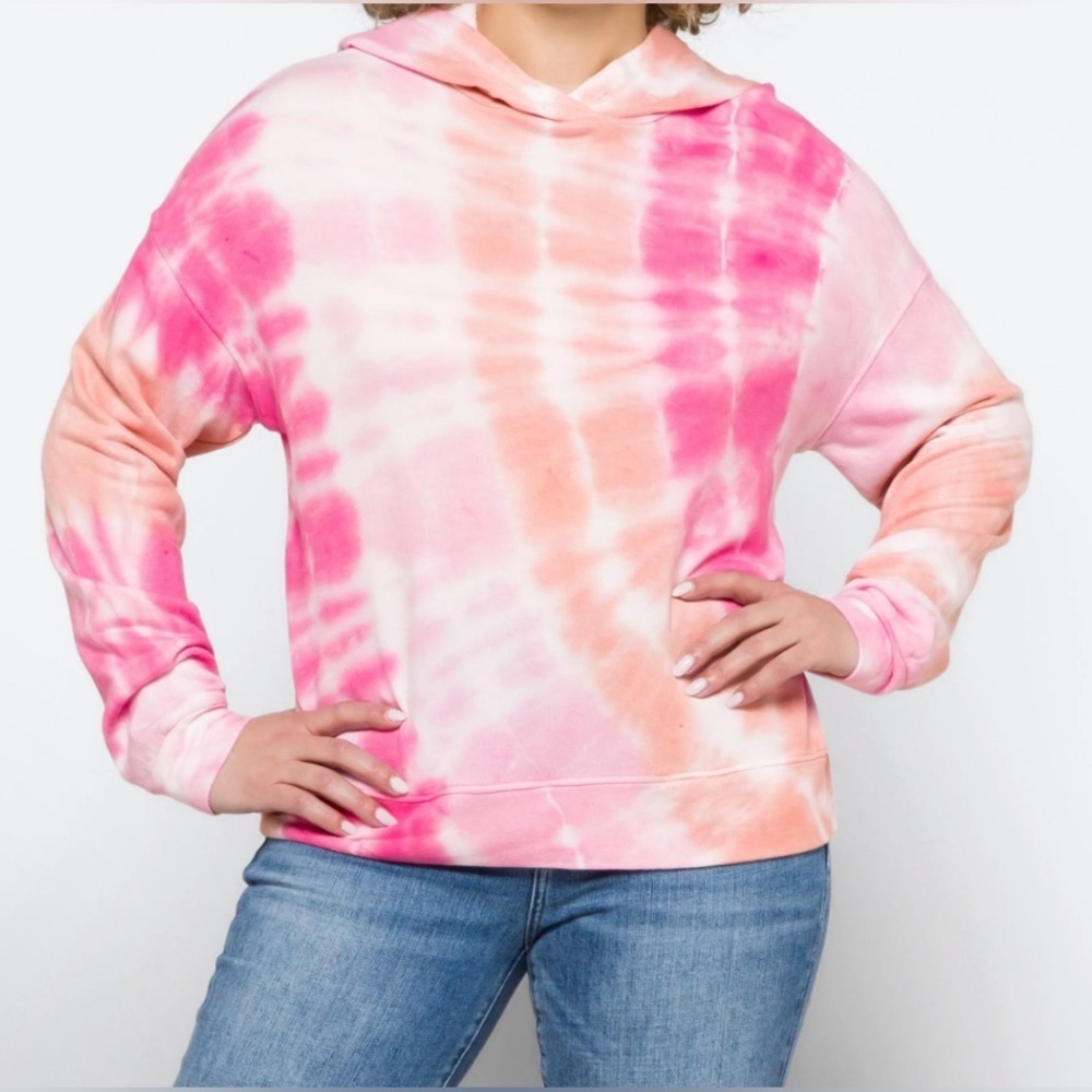 Sundry Marlyn French Terry Knit Hoodie - NWT - Size 4 (XL) Pink Tie Dye